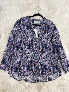 Anthropolgie J.Lindeberg Silk Multicolor Abstract Print Long-Sleeve Blouse